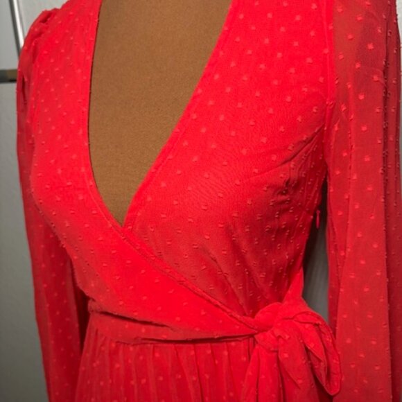 NWT ASOS Design Red Swiss Dot Pleated Mini Dress – Size 8 - Picture 5 of 5